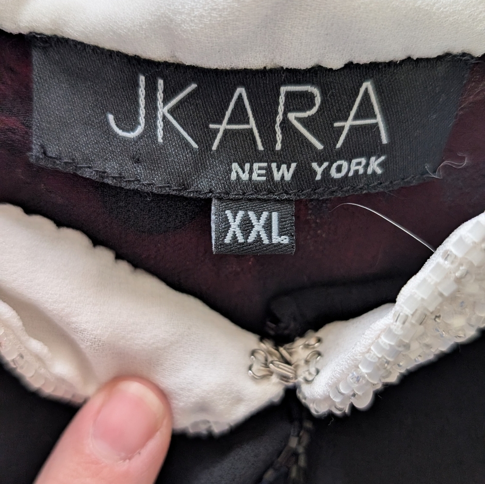 Vintage J Kara Black Silk Chiffon Blouse with White Beaded Trim - Picture 3 of 3